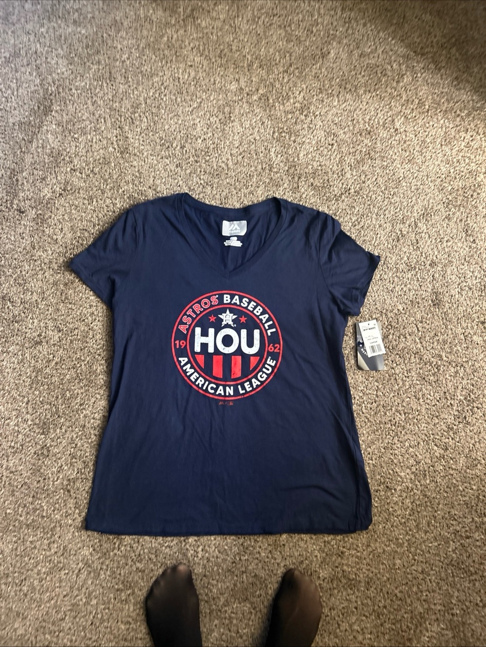 Majestic Navy Crewneck Tee with White Logo Print
